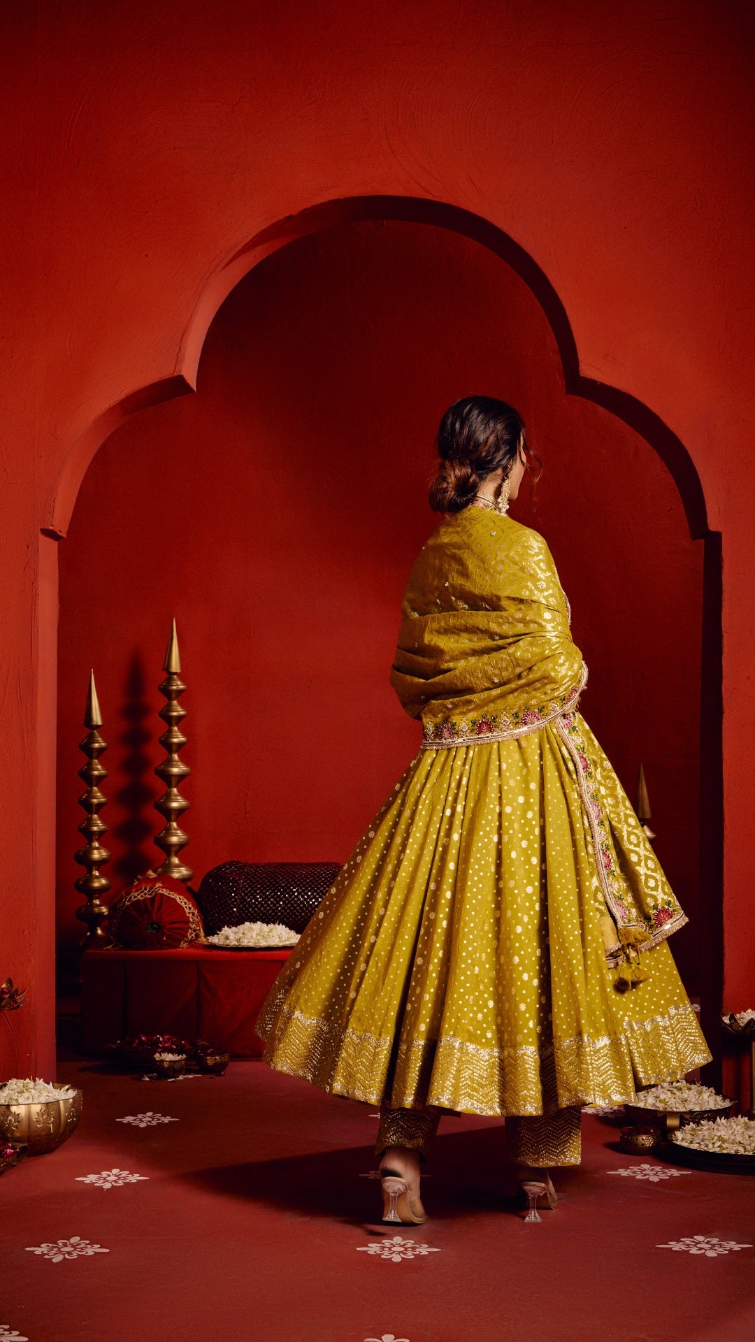 GOLDEN TISSU CHANDERI AARIE ANARKALI WITH HAND EMBROIDERY DUPPTA