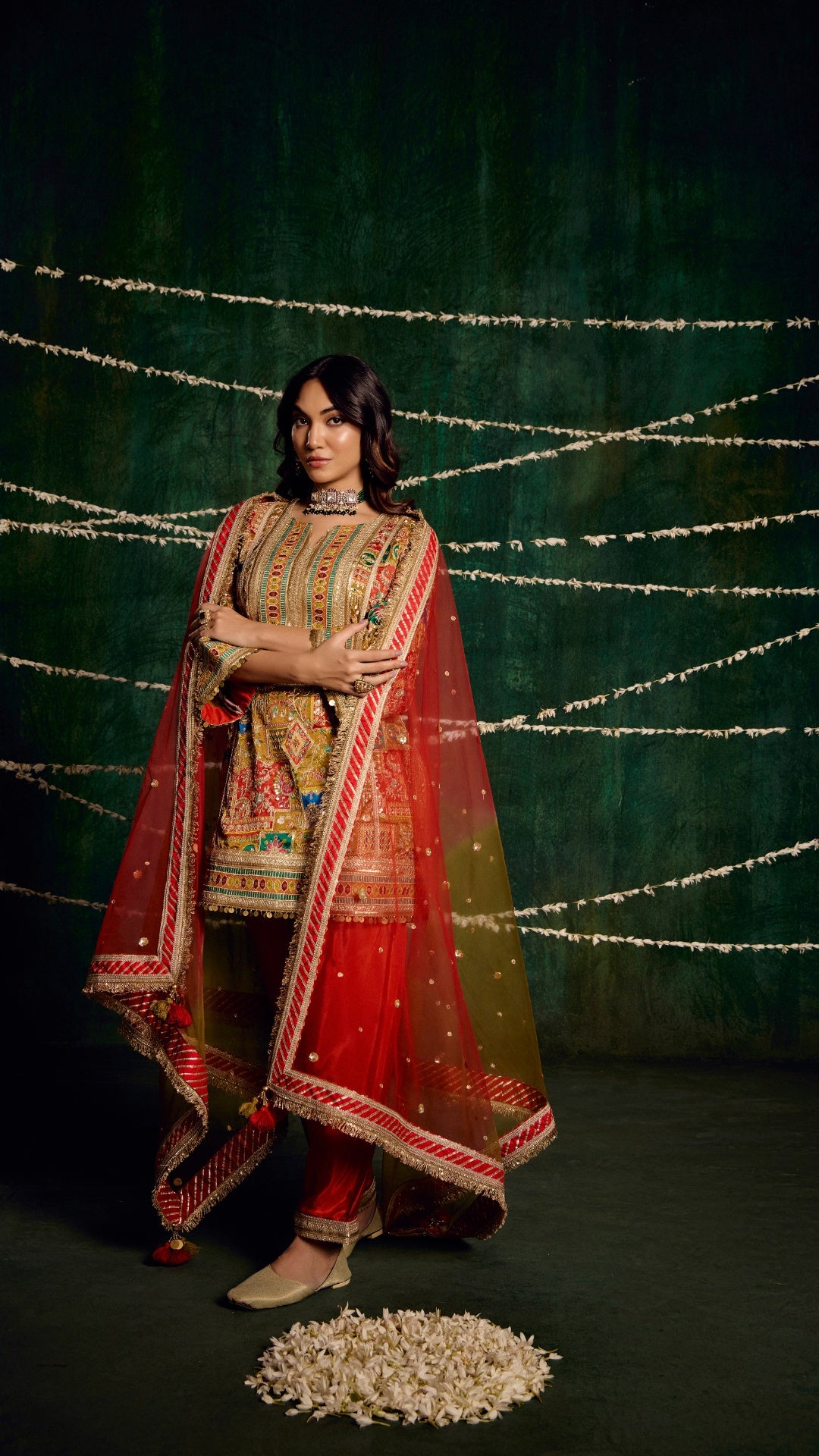 MULTI AAREE WORK FABRIC WITH SHADED HANDWORK LAMPI DUPATTA & SILK SALWAR SET