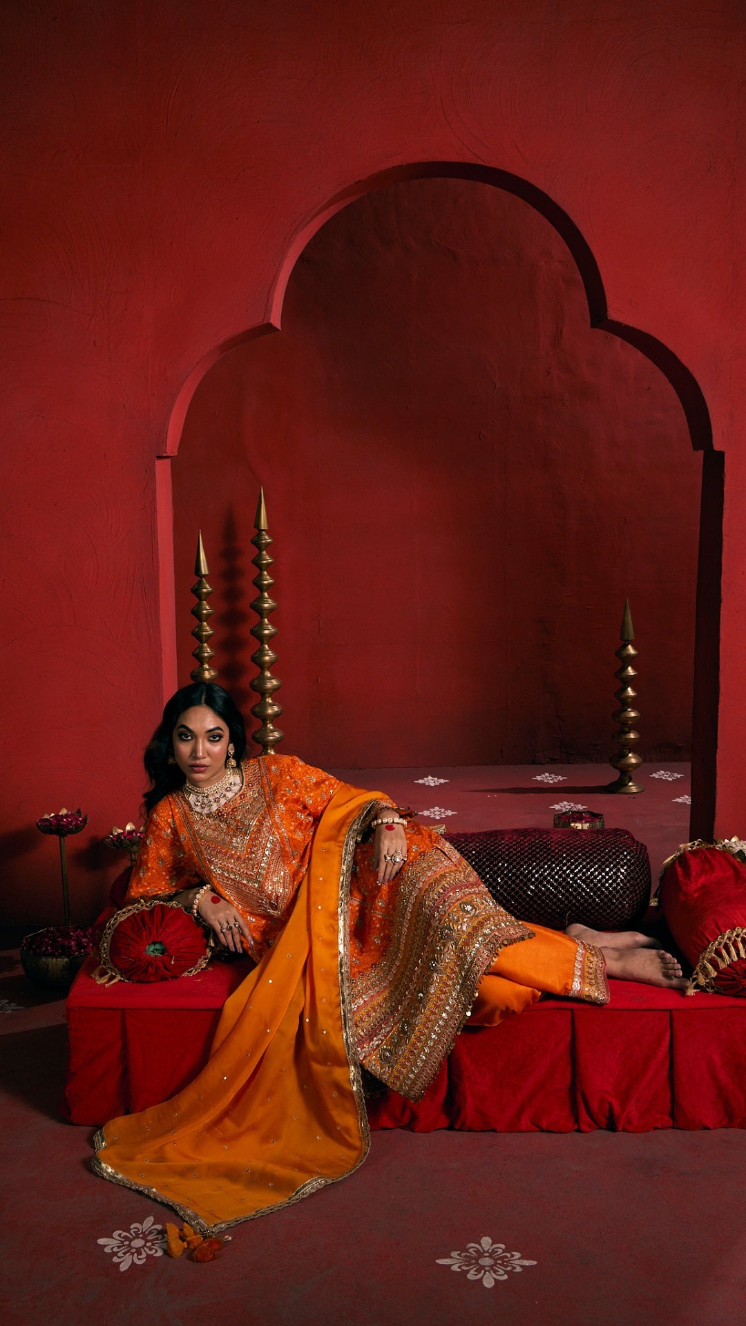 ORANGE AARI ZARDOZI HANDWORK KALI DRESS