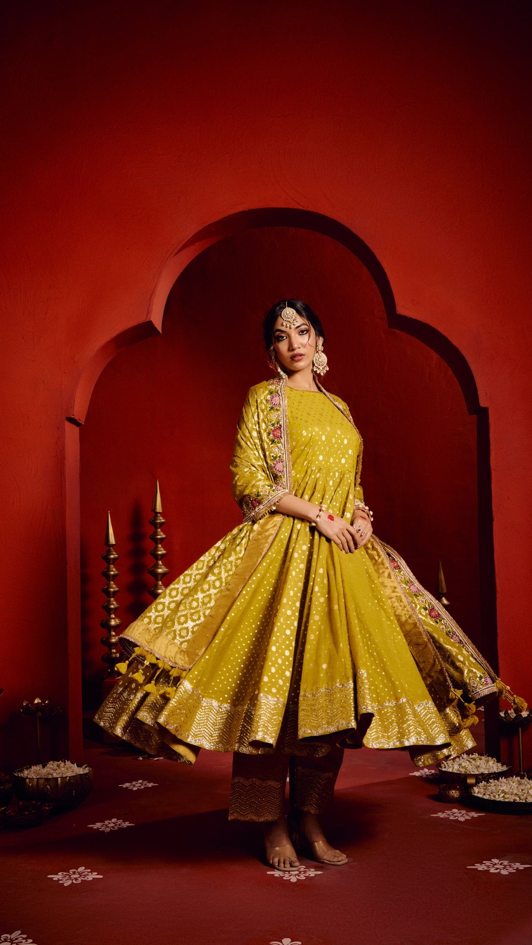 GOLDEN TISSU CHANDERI AARIE ANARKALI WITH HAND EMBROIDERY DUPPTA