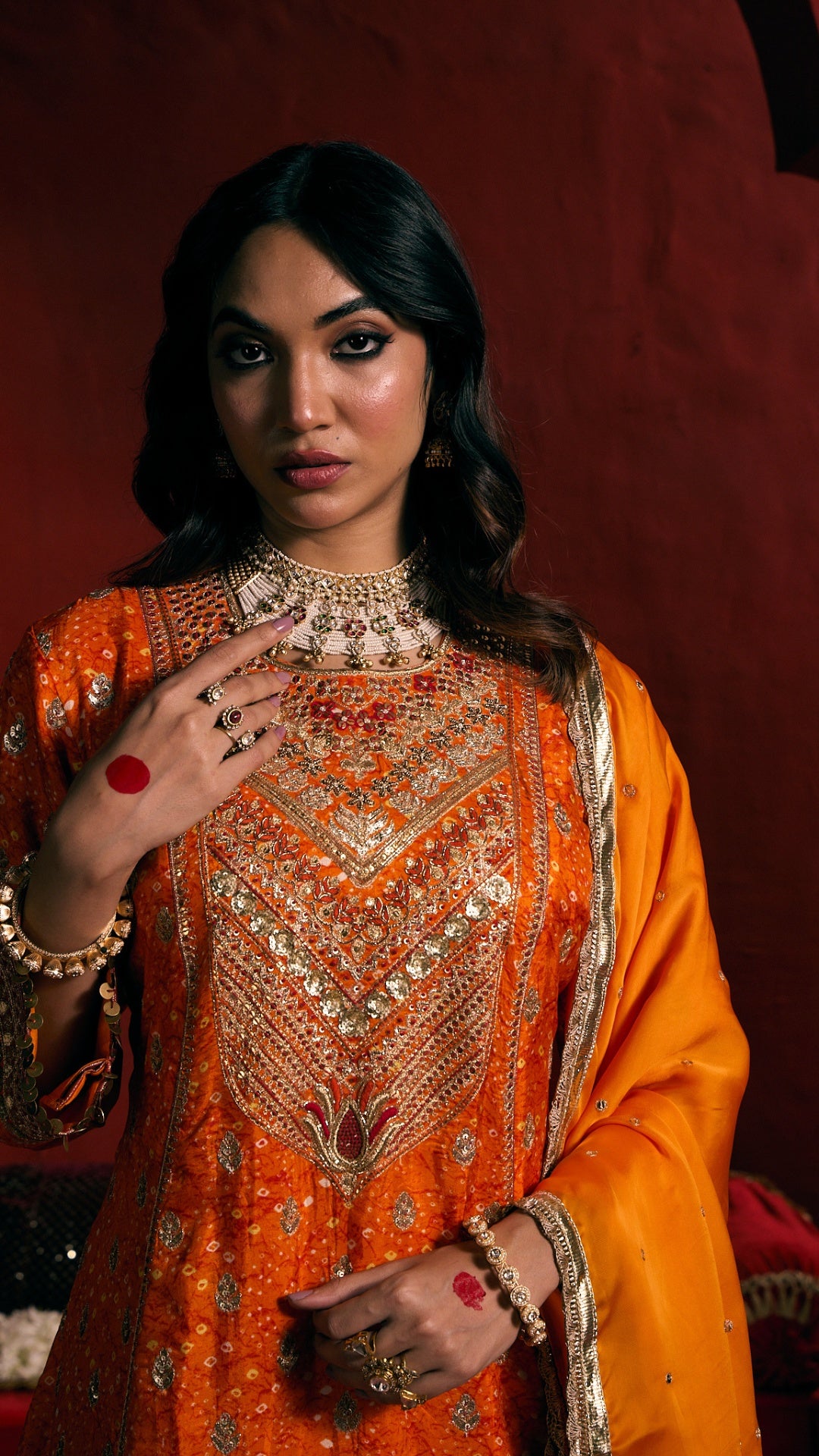 ORANGE AARI ZARDOZI HANDWORK KALI DRESS
