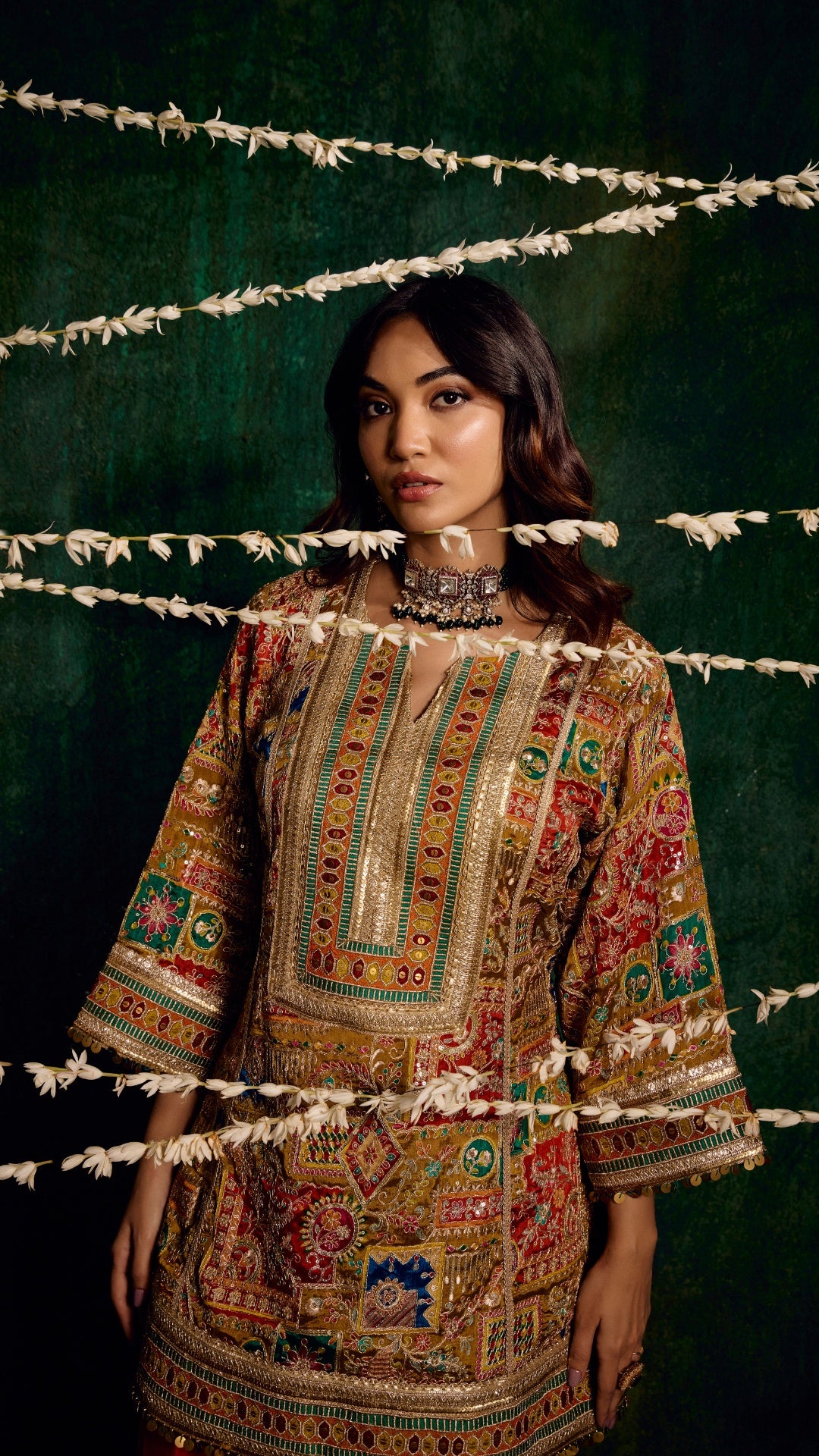 MULTI AAREE WORK FABRIC WITH SHADED HANDWORK LAMPI DUPATTA & SILK SALWAR SET