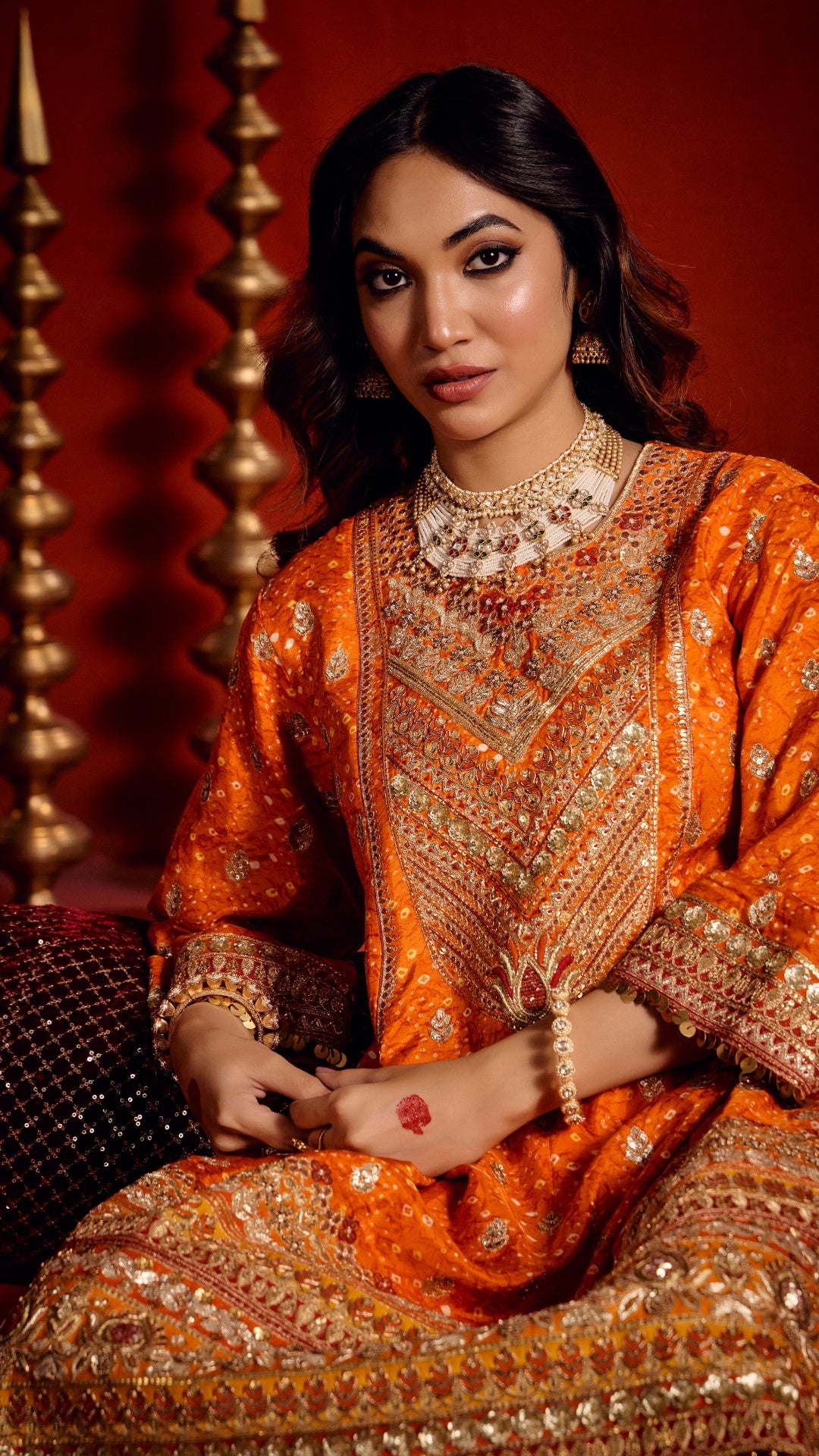 ORANGE AARI ZARDOZI HANDWORK KALI DRESS