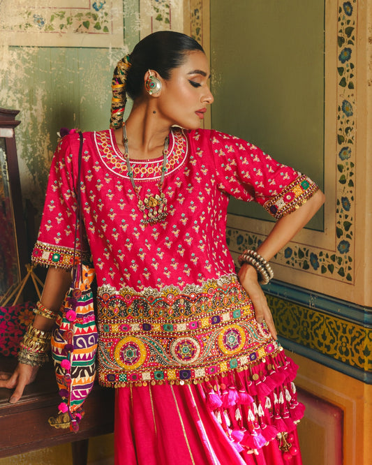 JHILMIL'S SIGNATURE LONG PINK EK TAAR LEHENGA & TOP