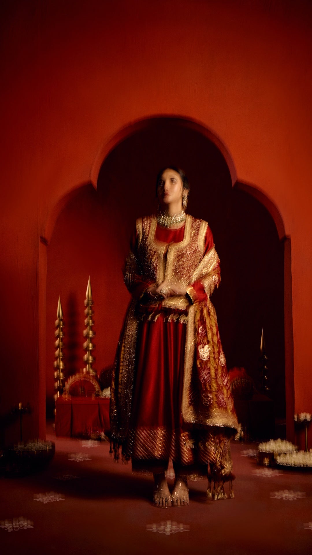 RED ANARKALI GHARCHOLA MARODI DUPATTA WITH ZARDOZI EMBROIDERY JACKET