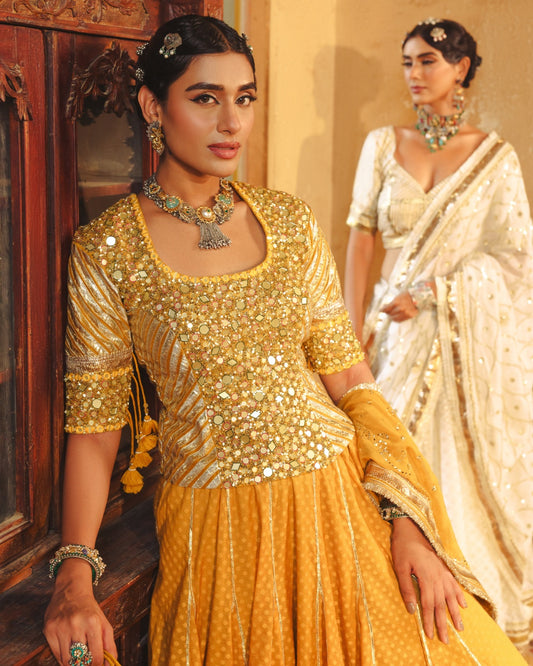 OCHRE YELLOW MIRROR MAGIC LAHENGA SET