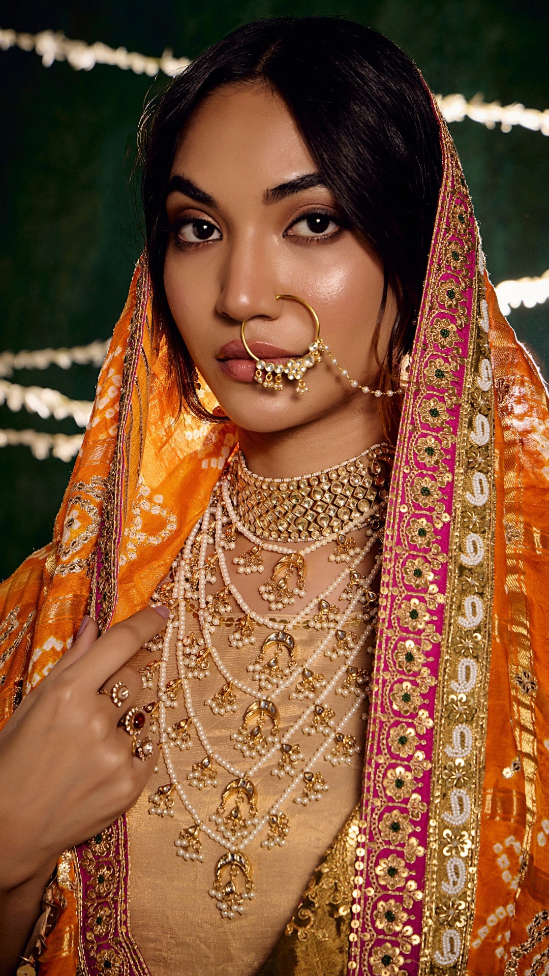 CREAM KANZI TISSU ZARDOZI ANARKALI WITH BANDHEJ MARODI HANDWORK DUPATTA