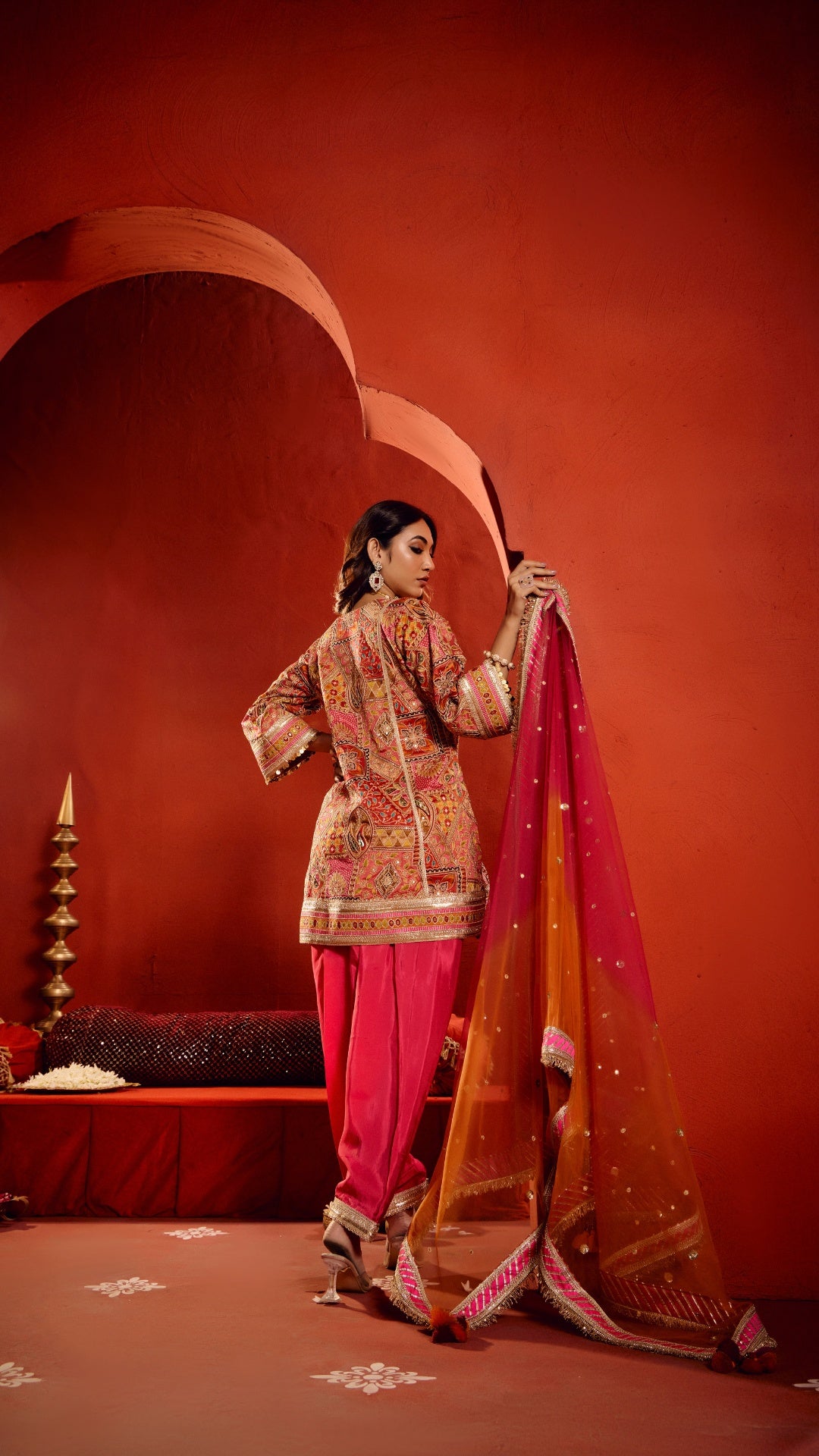 MULTI AAREE WORK FABRIC WITH SHADED HANDWORK LAMPI DUPATTA & SILK SALWAR SET