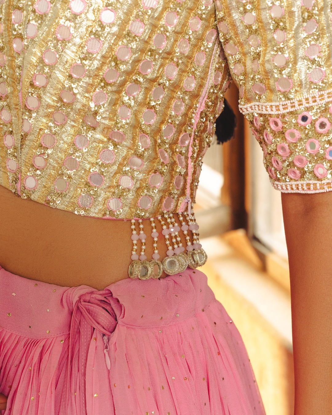 LIGHT PINK MIRROR MAGIC LAHENGA SET