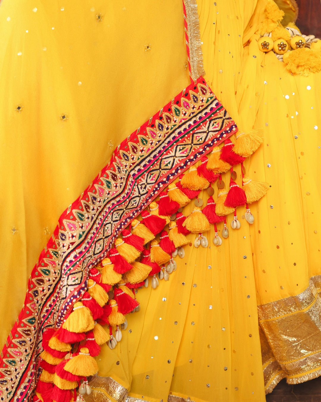 YELLOW MUKAISH WORK GEORGETTE LEHENGA SET