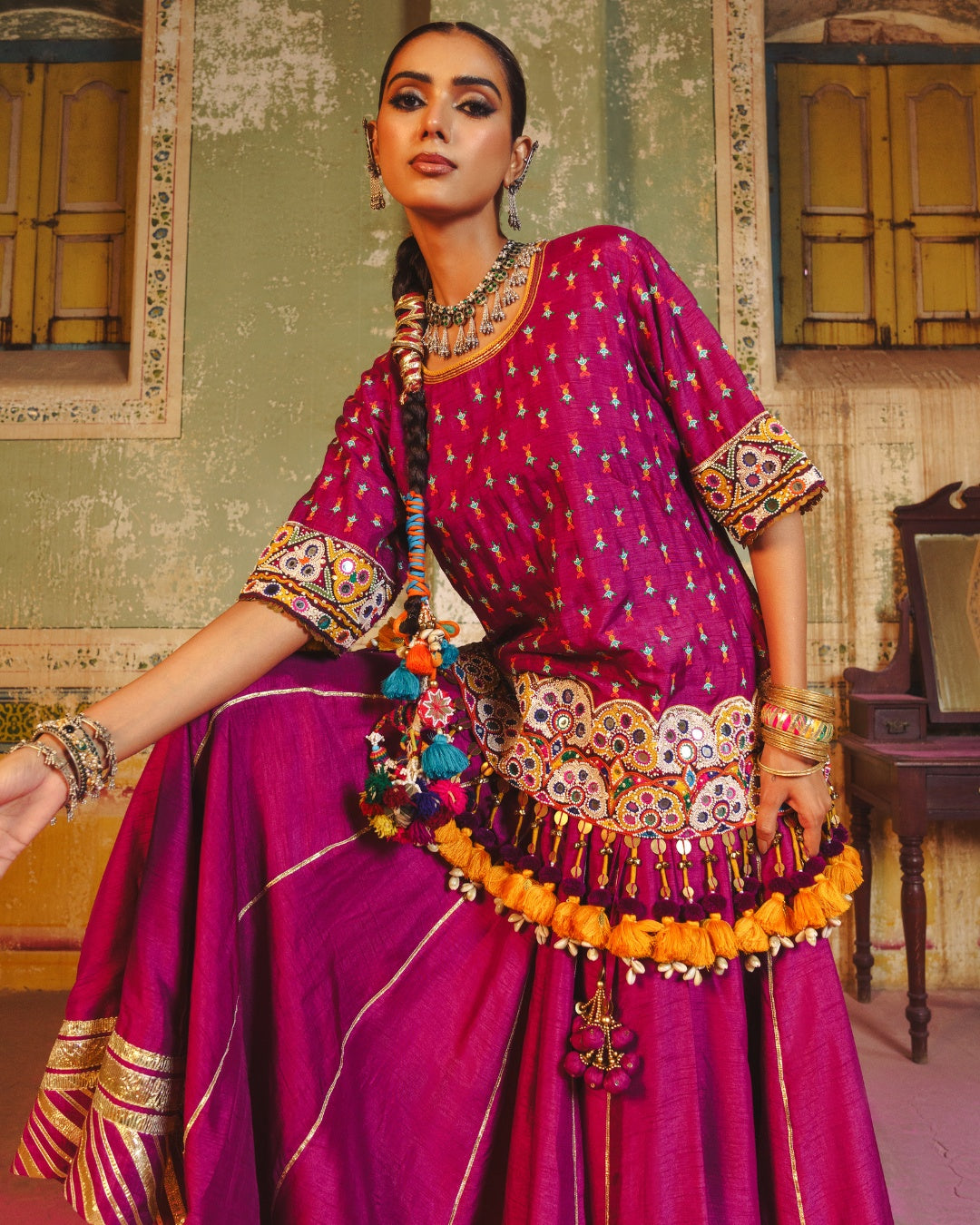 JHILMIL'S SIGNATURE LONG MAGENTA PURPLE EK TAAR LEHENGA & TOP