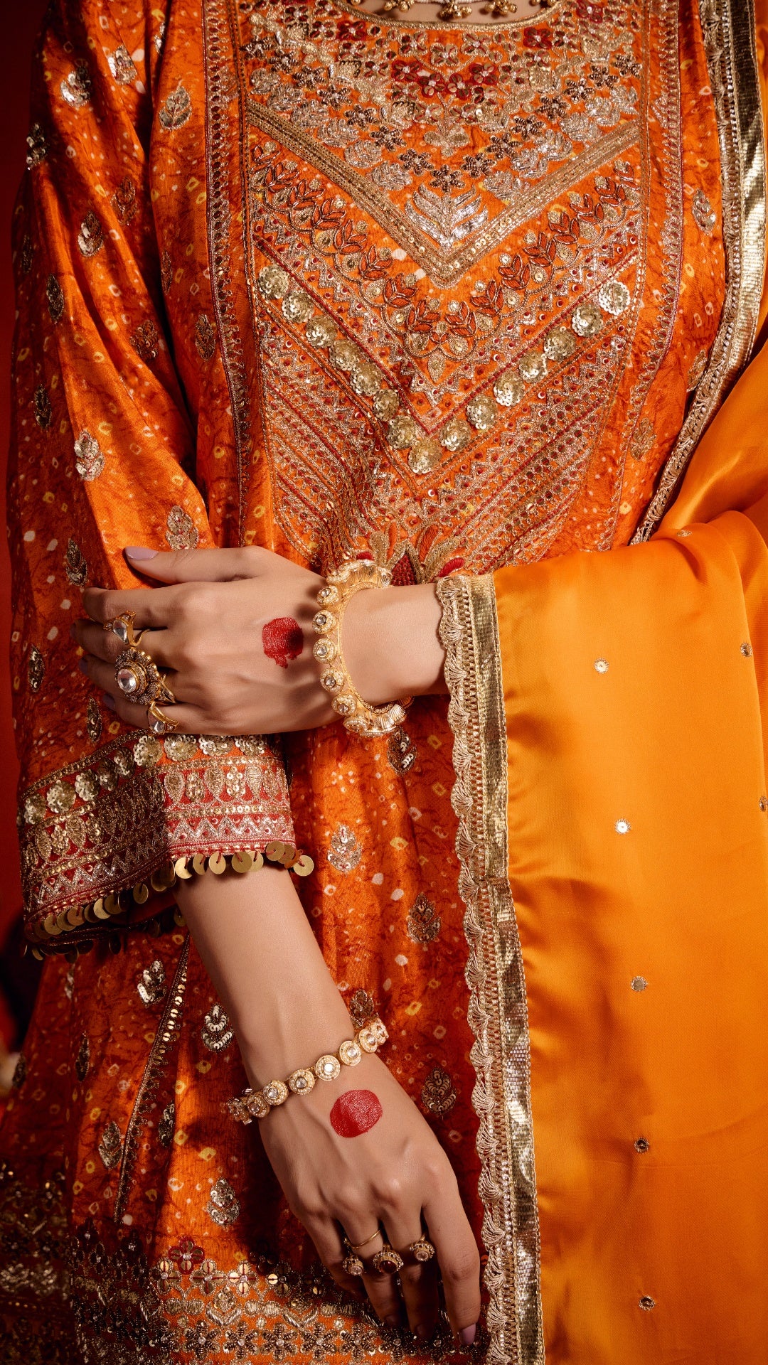 ORANGE AARI ZARDOZI HANDWORK KALI DRESS