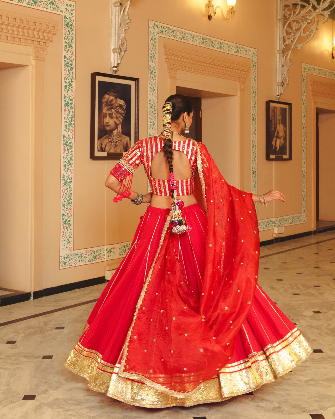 RED MIRROR LAMPI LEHENGA SET