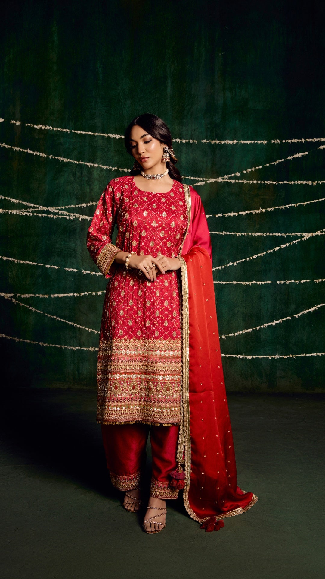 RED AARI ZARDOZI HANDWORK KALI DRESS