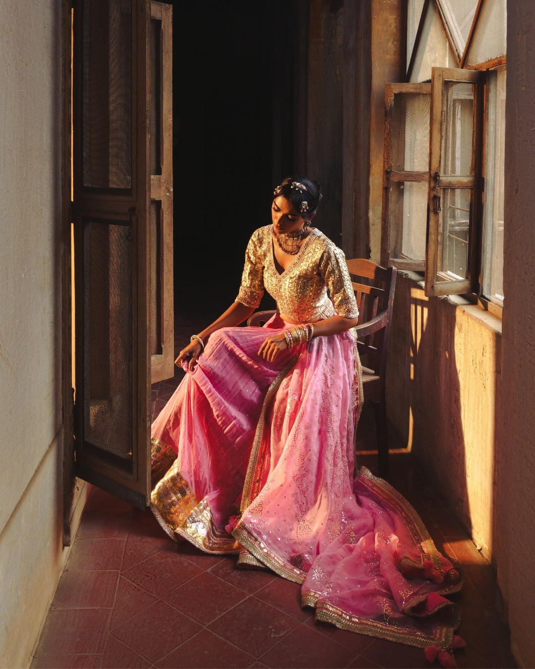 LIGHT PINK MIRROR MAGIC LAHENGA SET