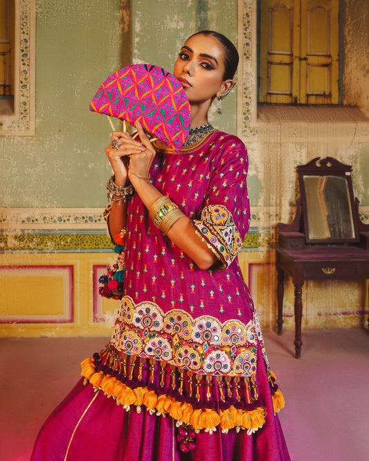 JHILMIL'S SIGNATURE LONG MAGENTA PURPLE EK TAAR LEHENGA & TOP