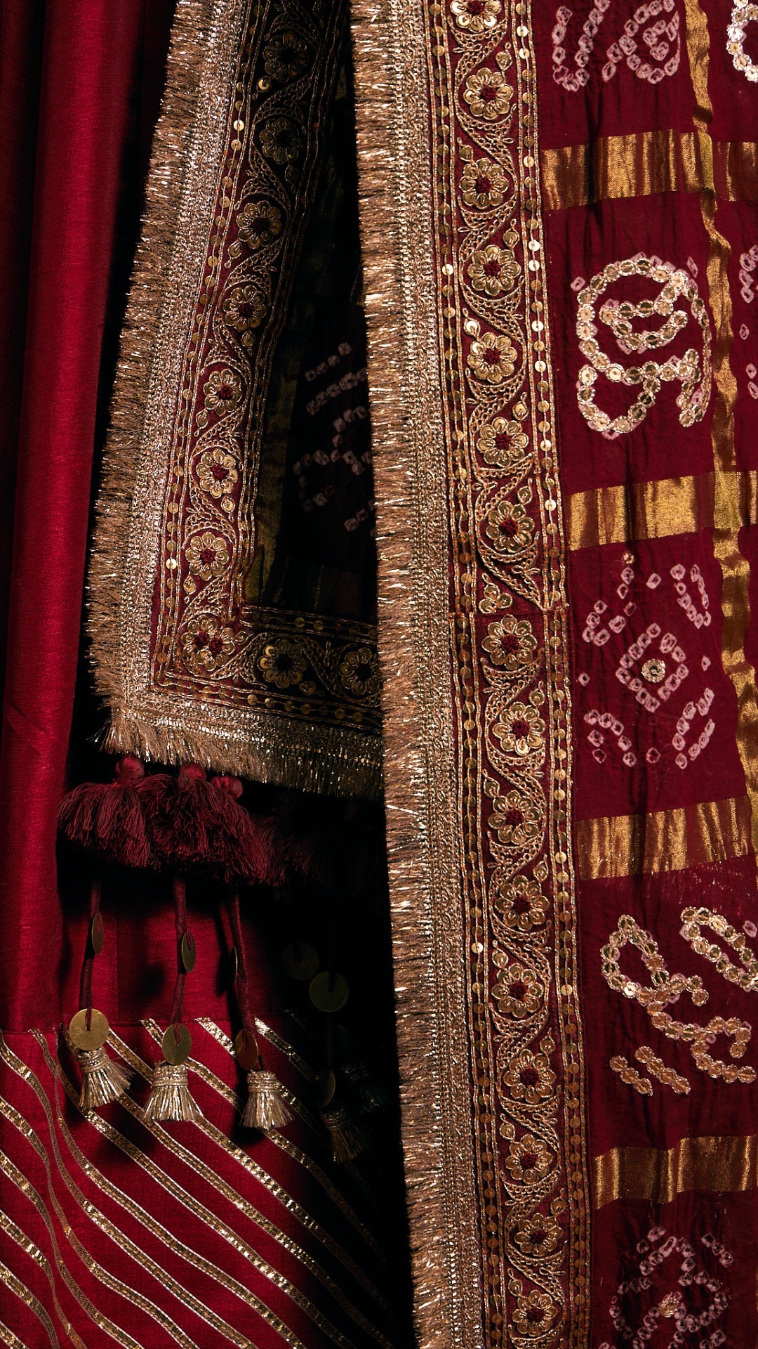 RED ANARKALI GHARCHOLA MARODI DUPATTA WITH ZARDOZI EMBROIDERY JACKET
