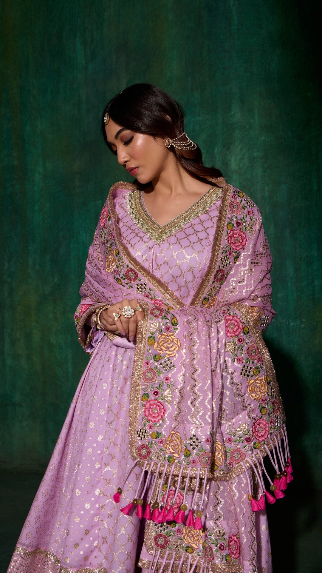 PASTEL TISSU AARIE KALIDAR ANARKALI WITH HAND EMBROIDERY DUPATTA