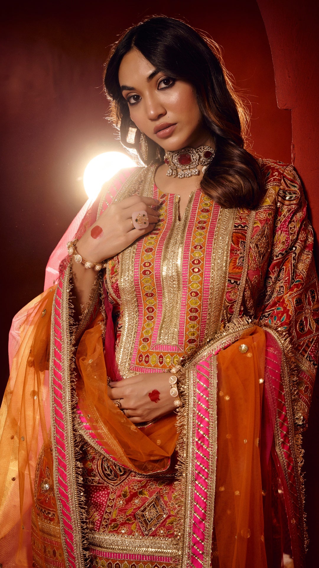MULTI AAREE WORK FABRIC WITH SHADED HANDWORK LAMPI DUPATTA & SILK SALWAR SET