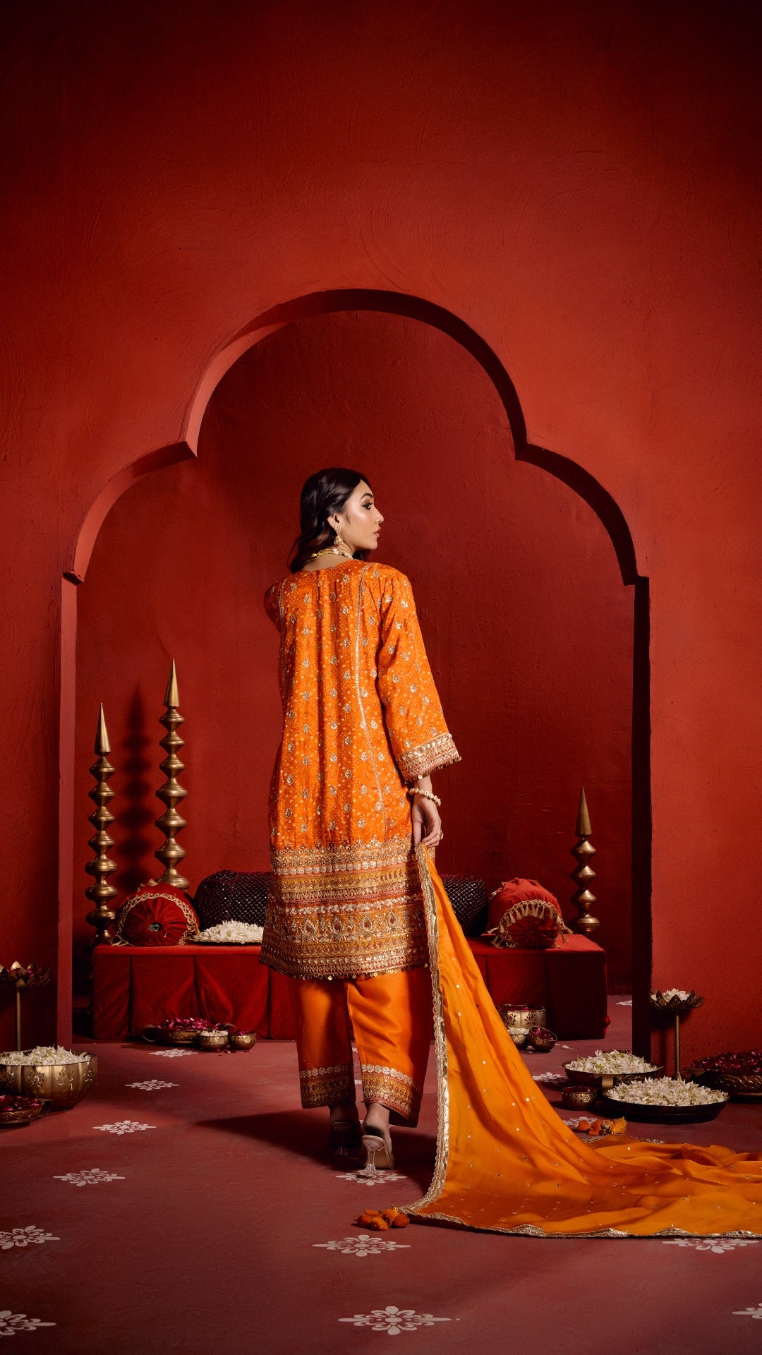 ORANGE AARI ZARDOZI HANDWORK KALI DRESS