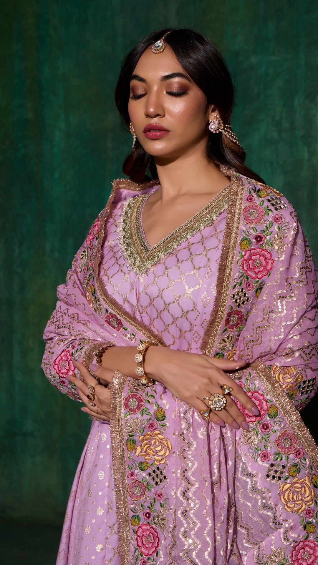 PASTEL TISSU AARIE KALIDAR ANARKALI WITH HAND EMBROIDERY DUPATTA