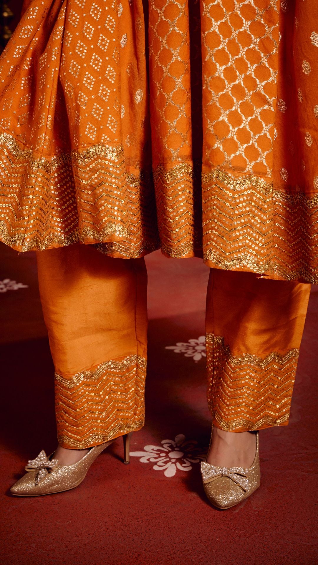 SAFFRON TISSU AARIE KALIDAR ANARKALI WITH HAND EMBROIDERY DUPATTA