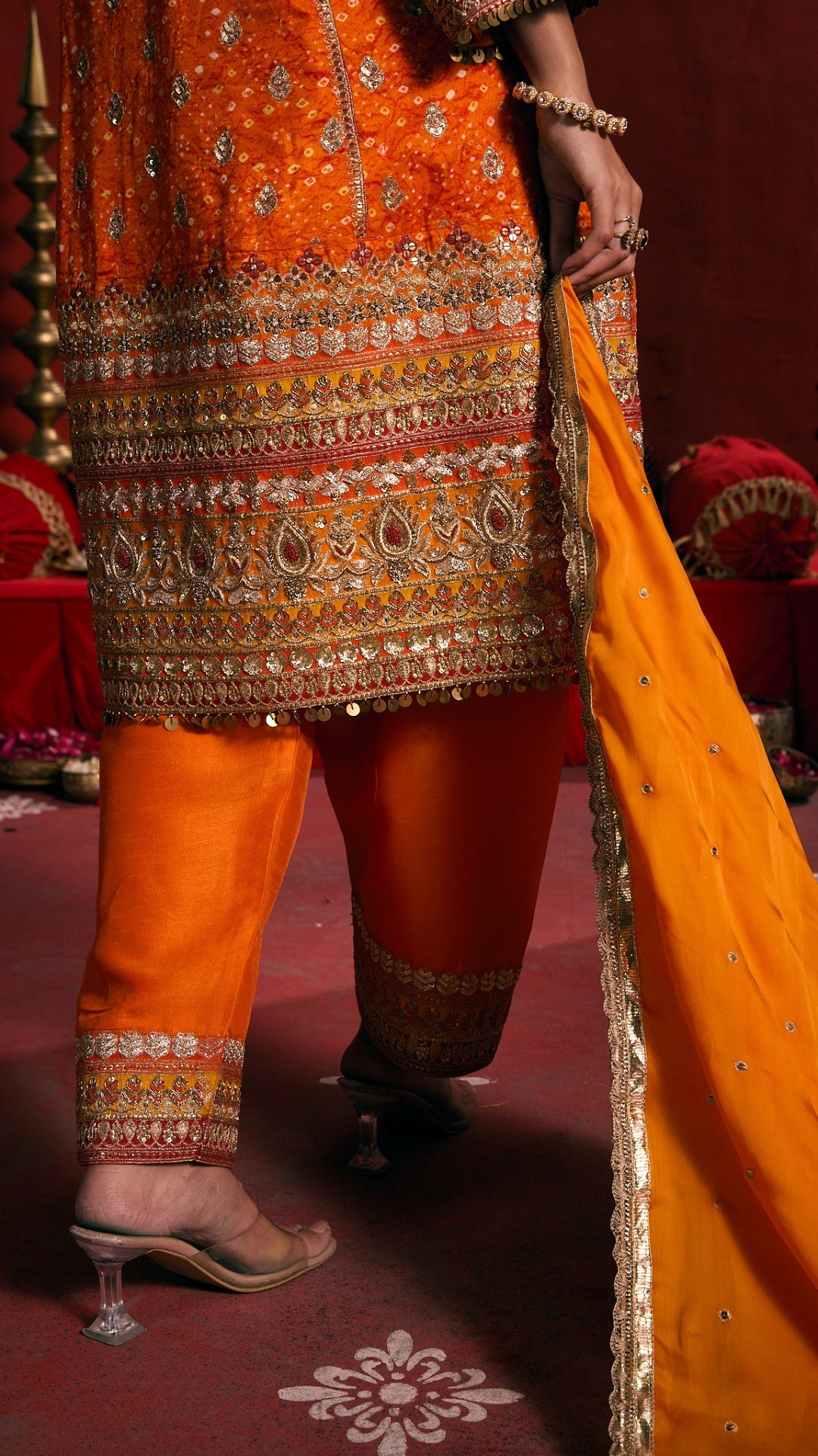 ORANGE AARI ZARDOZI HANDWORK KALI DRESS