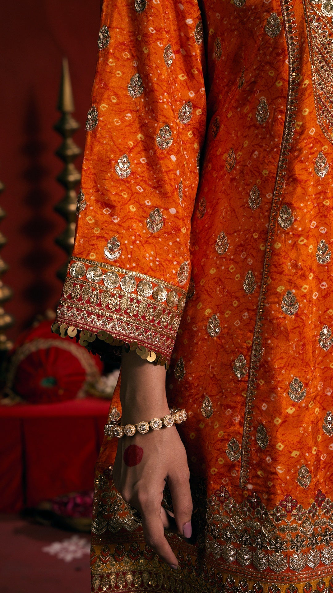 ORANGE AARI ZARDOZI HANDWORK KALI DRESS