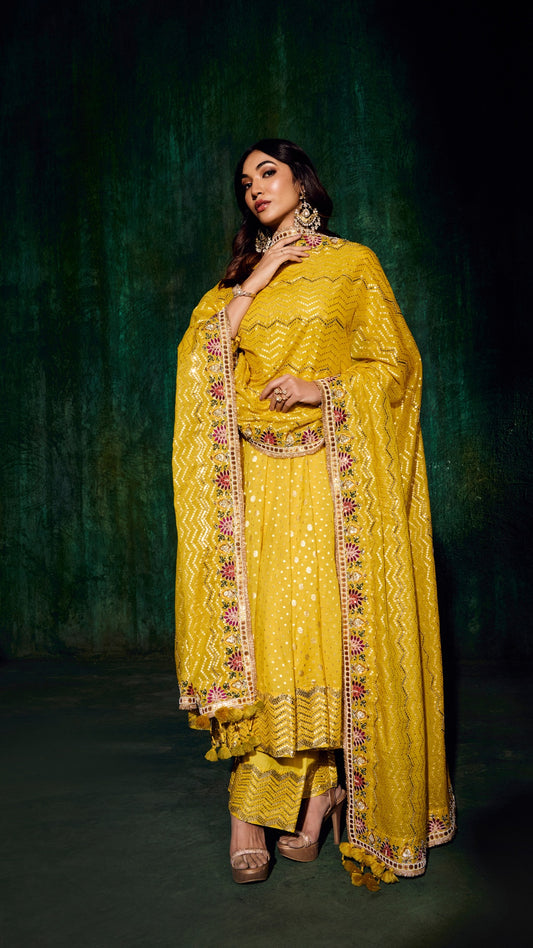 TISSU AARIE KALIDAR ANARKALI WITH HAND EMBROIDERY DUPPTA
