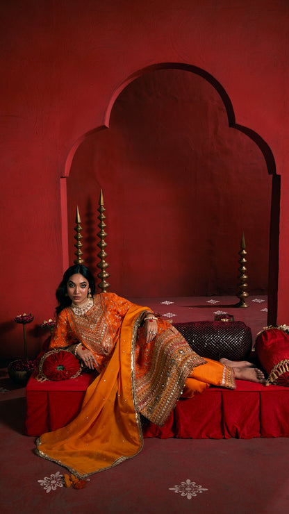 ORANGE AARI ZARDOZI HANDWORK KALI DRESS