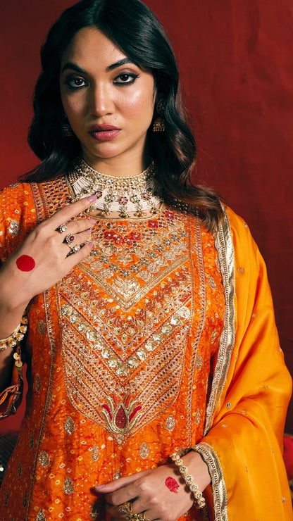 ORANGE AARI ZARDOZI HANDWORK KALI DRESS
