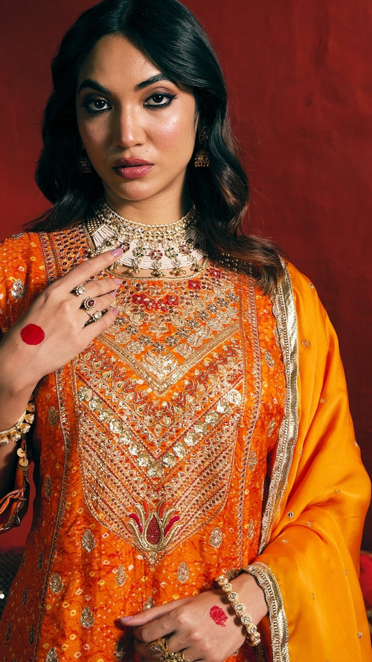 ORANGE AARI ZARDOZI HANDWORK KALI DRESS