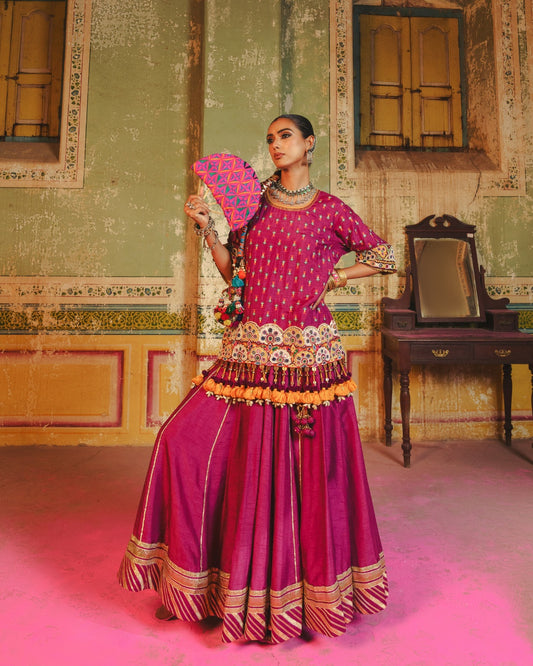 JHILMIL'S SIGNATURE LONG MAGENTA PURPLE EK TAAR LEHENGA & TOP