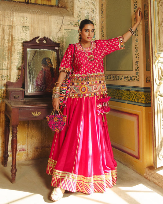 JHILMIL'S SIGNATURE LONG PINK EK TAAR LEHENGA & TOP