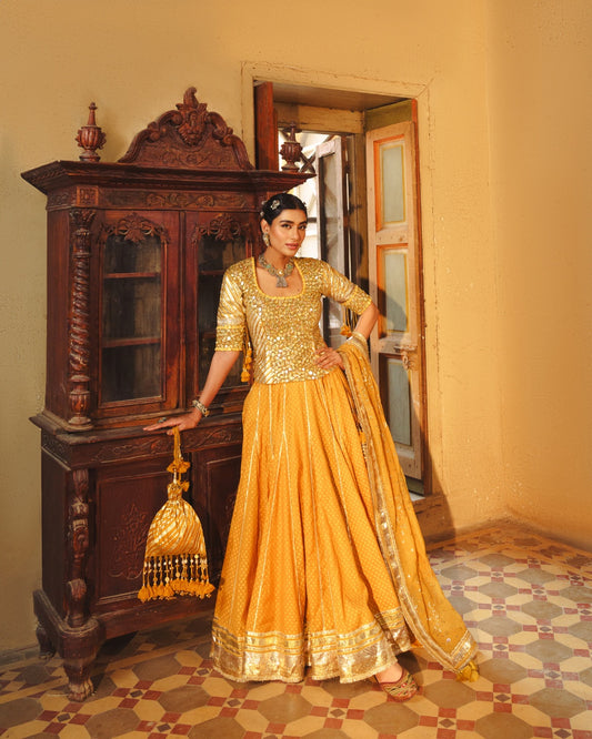 OCHRE YELLOW MIRROR MAGIC LAHENGA SET