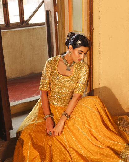 OCHRE YELLOW MIRROR MAGIC LAHENGA SET