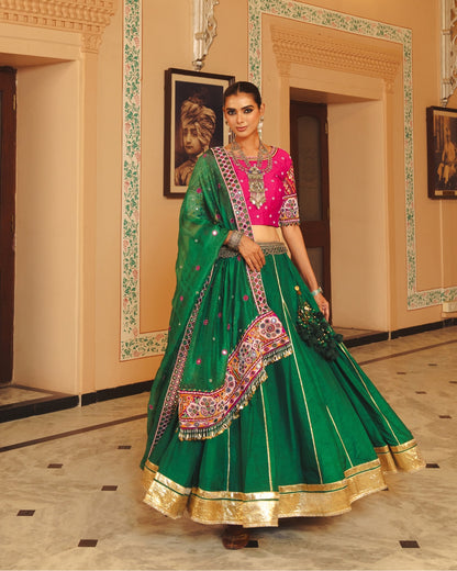 BOTTLE GREEN MAGENTA LEHENGA SET