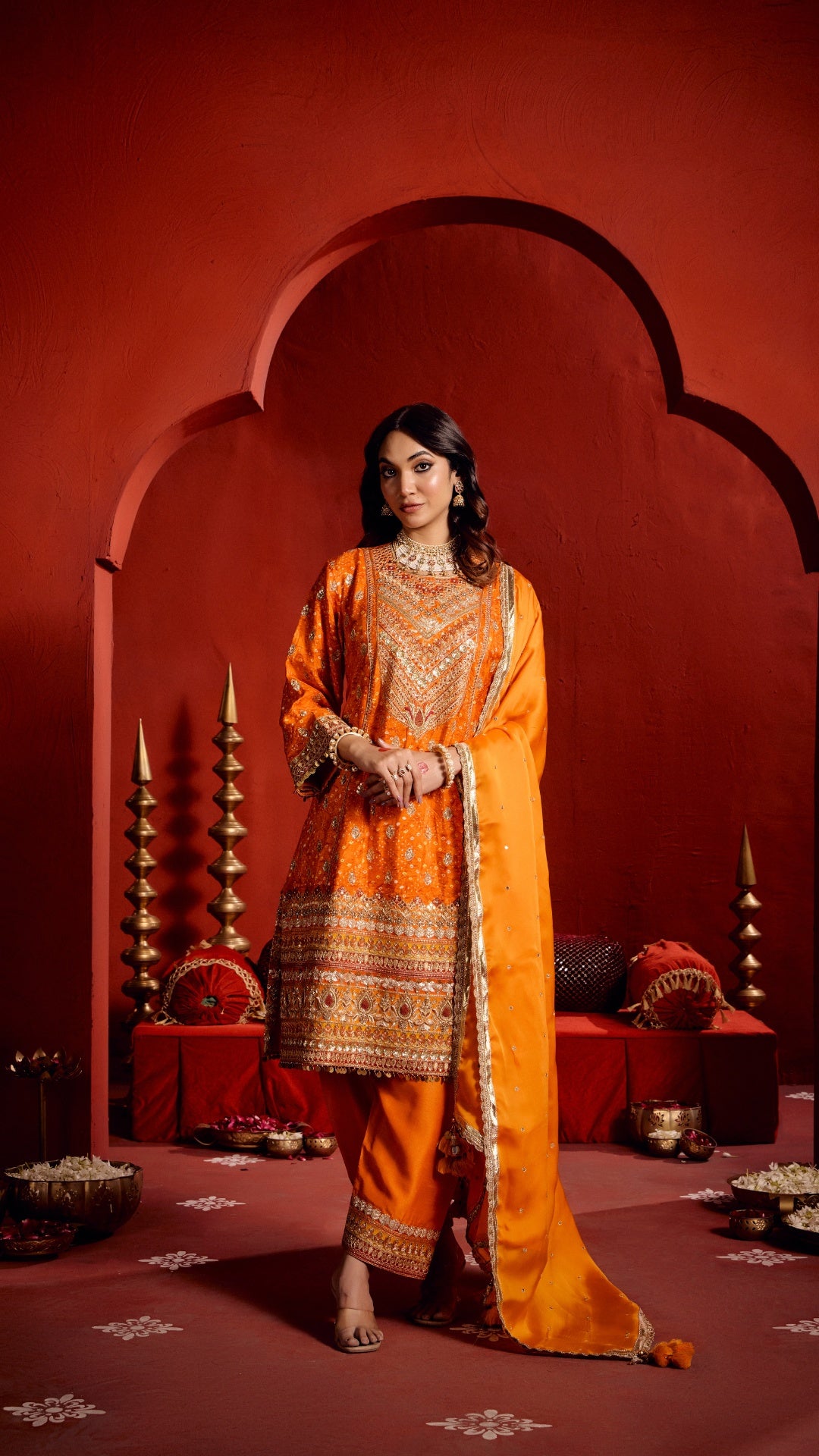 ORANGE AARI ZARDOZI HANDWORK KALI DRESS