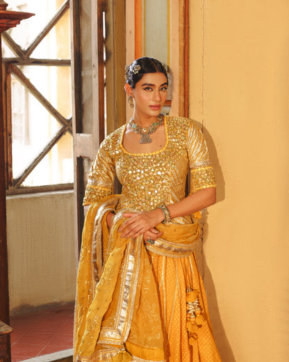 OCHRE YELLOW MIRROR MAGIC LAHENGA SET