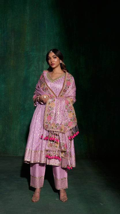 PASTEL TISSU AARIE KALIDAR ANARKALI WITH HAND EMBROIDERY DUPATTA
