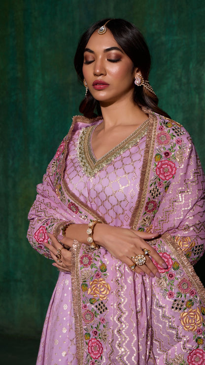 PASTEL TISSU AARIE KALIDAR ANARKALI WITH HAND EMBROIDERY DUPATTA