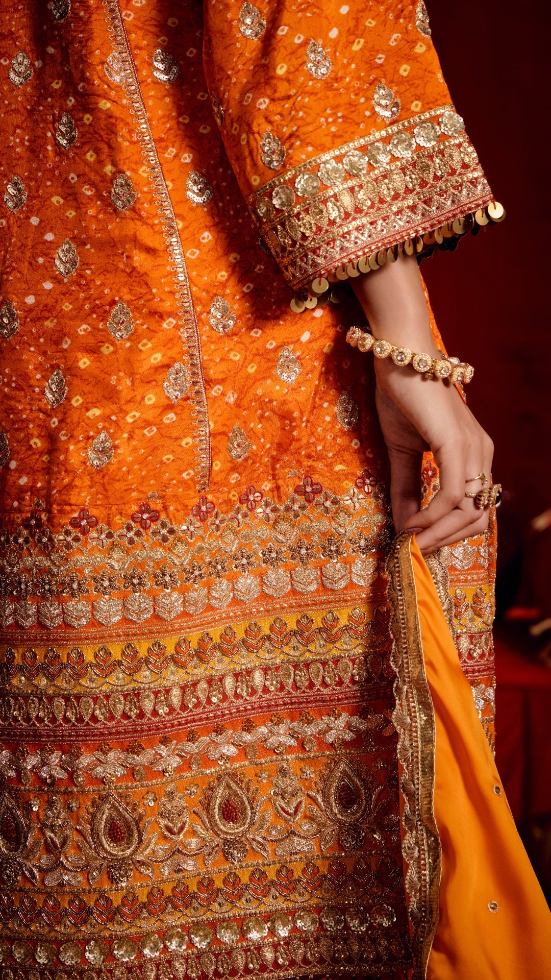 ORANGE AARI ZARDOZI HANDWORK KALI DRESS
