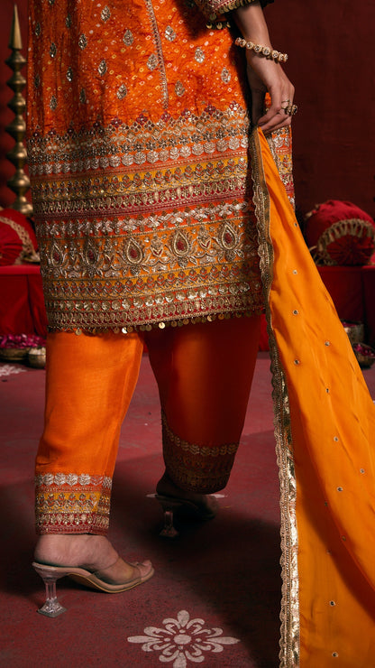 ORANGE AARI ZARDOZI HANDWORK KALI DRESS