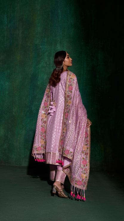 PASTEL TISSU AARIE KALIDAR ANARKALI WITH HAND EMBROIDERY DUPATTA
